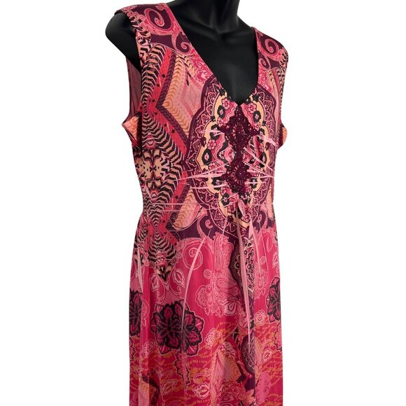 Style Co Dress Women Size Large L Maxi Pink V-Neck Maldives Ehnic Sunsets New - Picture 4 of 9